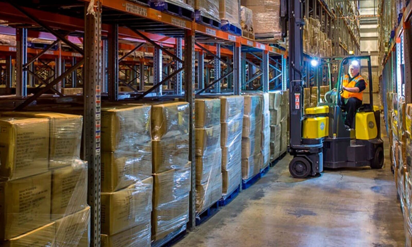 Articulated Forklift Truck in Aisle Image