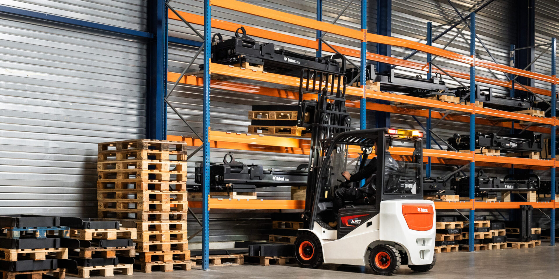 bobcat electric forklift in warehouse