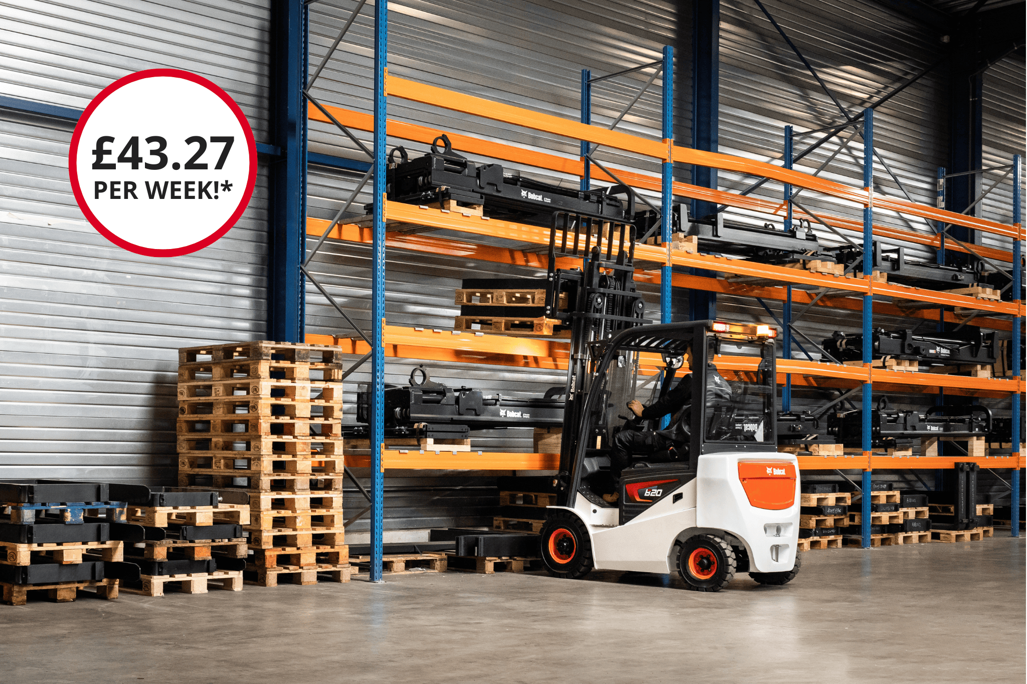 Subheading (4) forklift working in warehouse with price in roundel